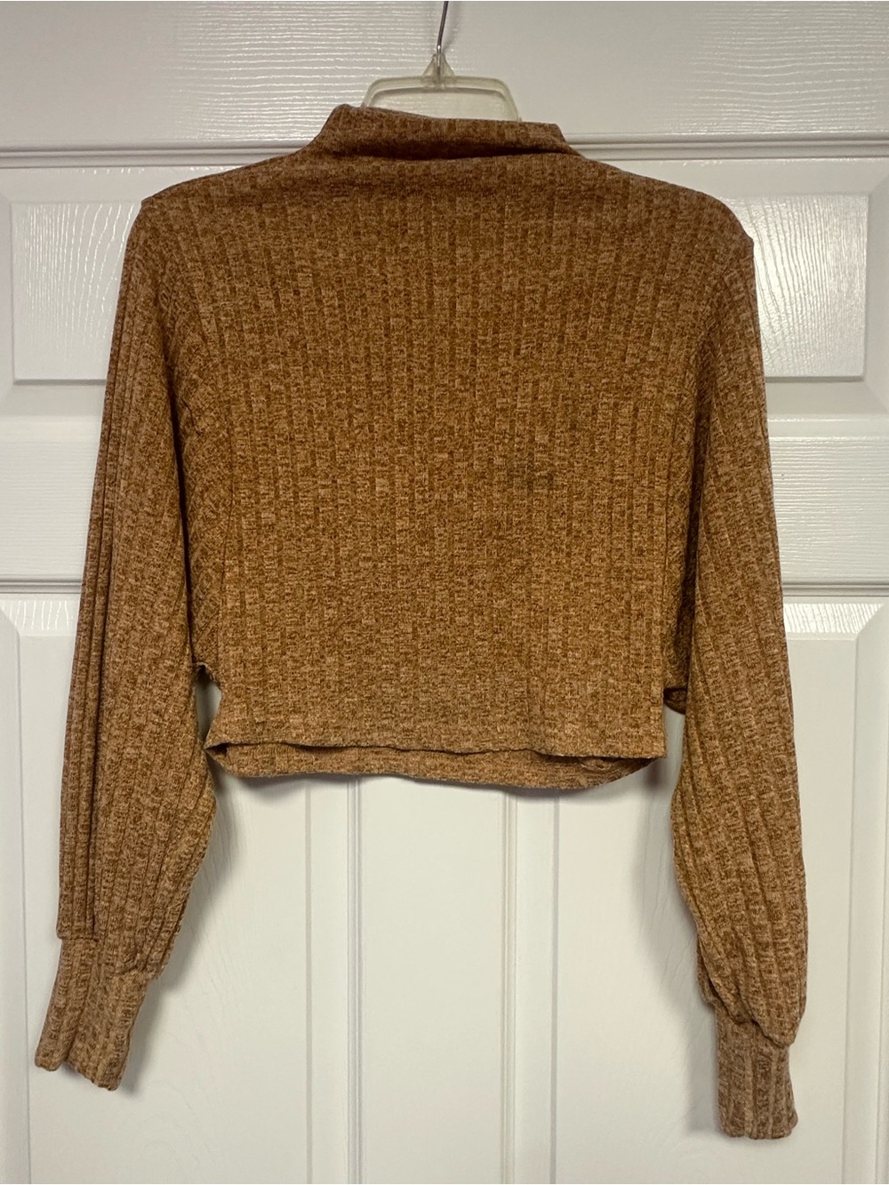 SHEIN Brown Ribbed Cropped Long Sleeve Top